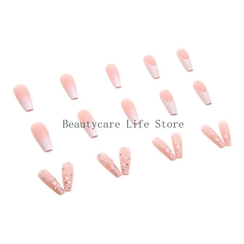 652c Kits Faux Nails, 24 pièces Pindes Pinde Pink Faute ongles, pas colle 12 tailles Couverture complète Faux Fingernails sur