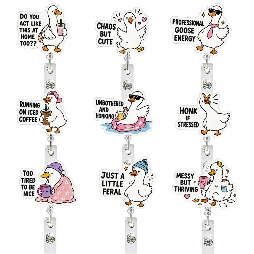 Funny Silly Goose Acrylic Retractable Badge Reel Id Card Holder Badge Holder With Metal Clip Clip For Nurses And Office Workers
