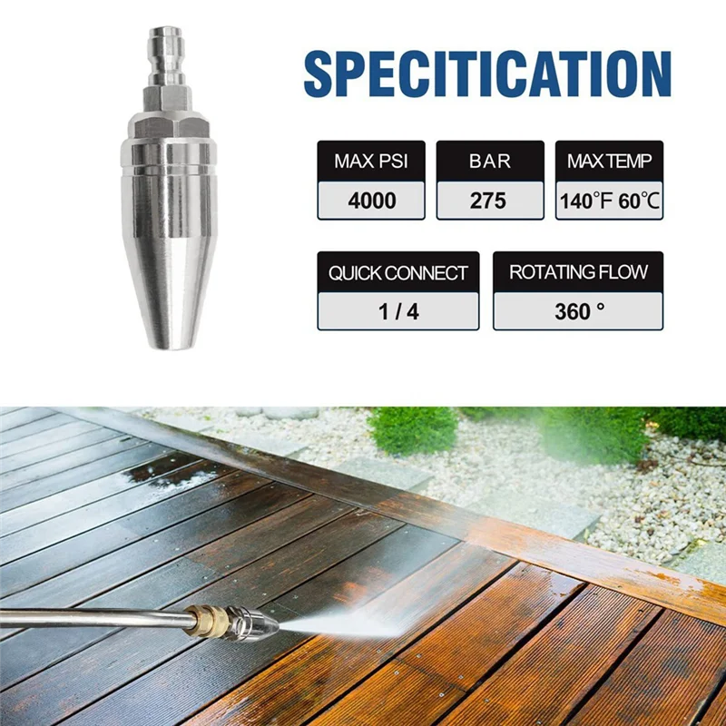 

N84R Turbo Nozzle For Pressure Washer Rotating For Hot And Cold Water With 1/4 Quick Connect 7 Nozzle Tips And Holder