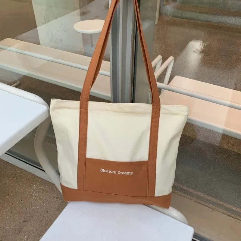 Bolso de lona de gran capacidad para estudiantes, bolsa de hombro de estilo Preppy, bolso de mano de almacenamiento de compras informal, a la moda, combina con todo