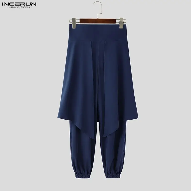 

INCERUN Men Irregular Pants Solid Color Joggers Elastic Waist Trousers Men Streetwear Loose 2026 Fashion Casual Male Long Pants