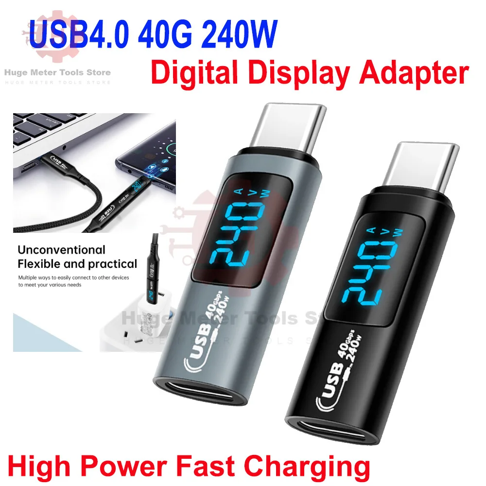 

PD240W USB4.0 Светодиодный цифровой дисплей Тестер напряжения и тока Адаптер быстрой зарядки типа C для PD3.1 EPR240W, PD 100 Вт