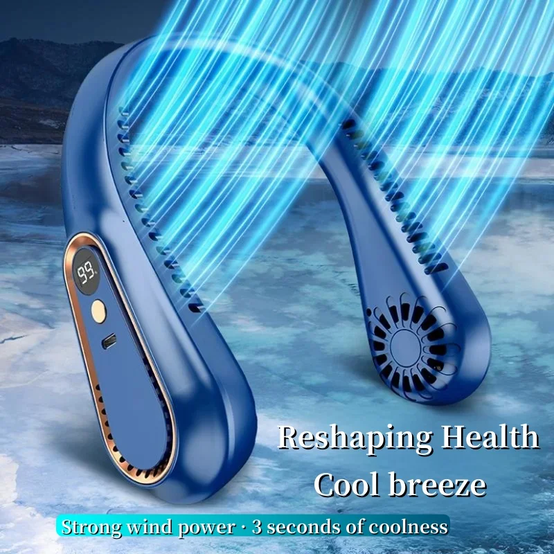 Portable mini Neckband Fan, USB Charging 1200mAh Long Endurance Fan, Digital Display, Turbocharged Cooling Bladeless Fan