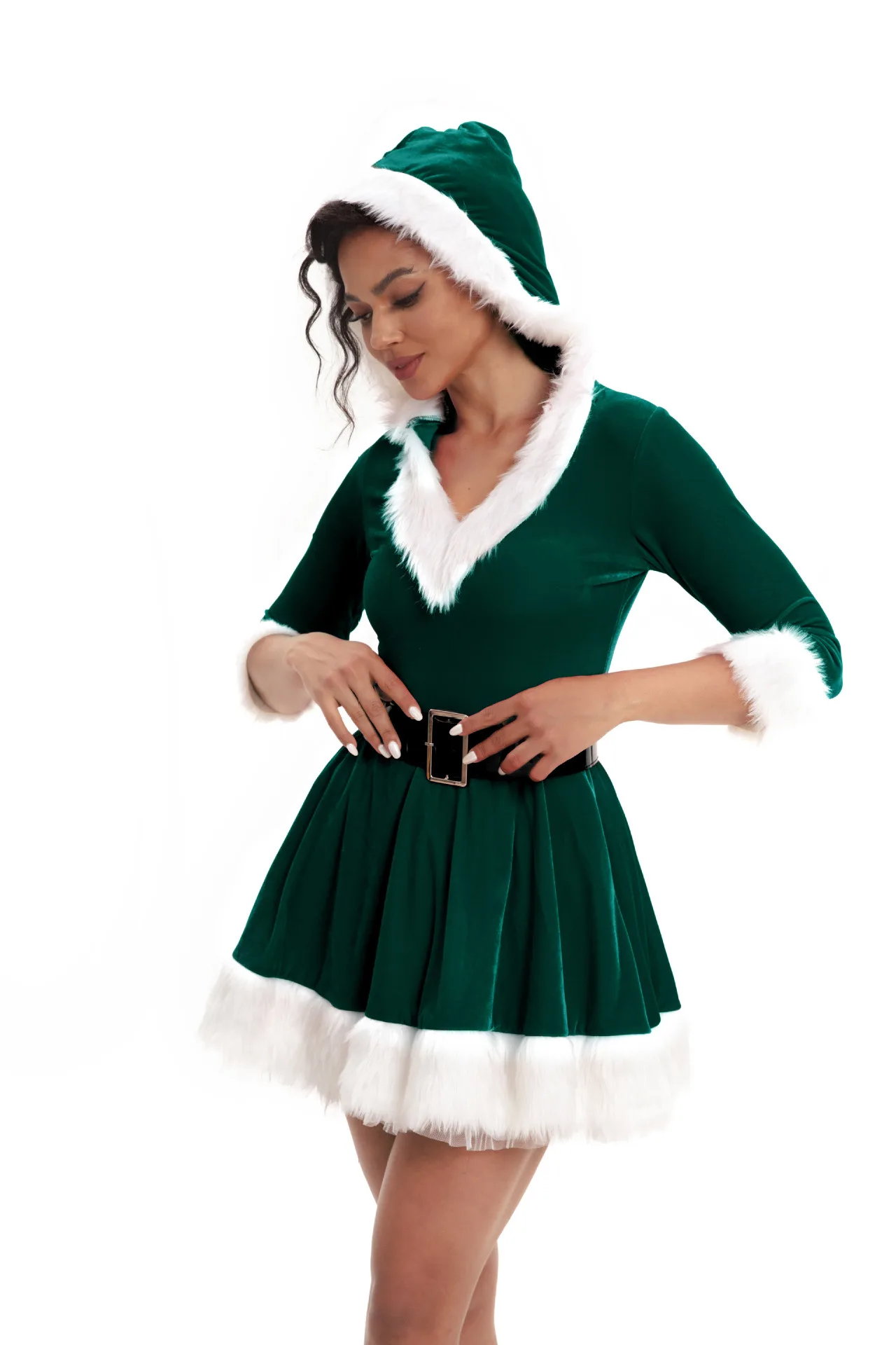 Mini-Robe Mère Noël en Velours à Capuche – photo 12