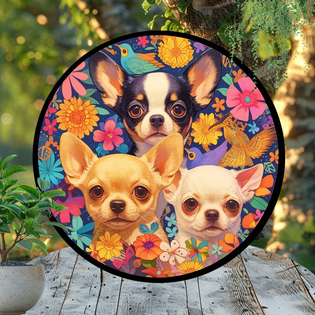 1pc 12x8 Inch 2D Flat Aluminum Chihuahua Dog Wall Art UV Scratch Resistant Easy Hang Home Living Room Decor