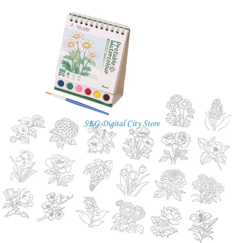 U75B Kids Doodling Book with Watercolor Paint and Brush for Kid Beginner Sketching