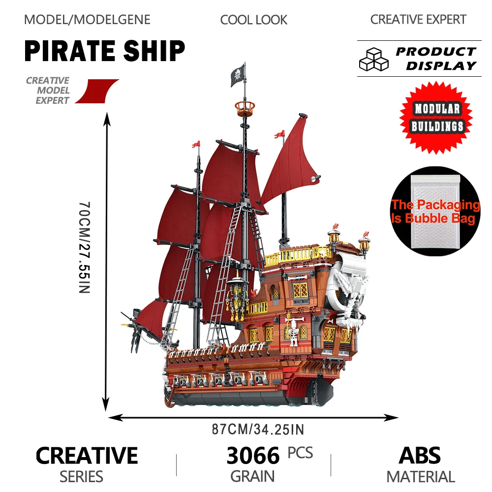 Piratenschiff-Modellbausatz 3066 Teile Großformat Schwierigkeitsserie Montage-Sets Bausteine Klassische Spielzeuge Weihnachtsgeschenke für Kinder