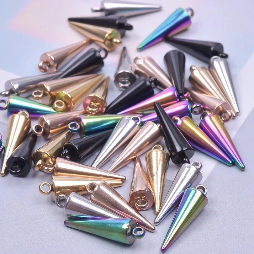 5Pcs/Lot Stainless Steel Pointed Circular Cone Bullet Spike Charms Diy Kpop Styles Geometric Rivet Men Pendant Earrings Jewelry