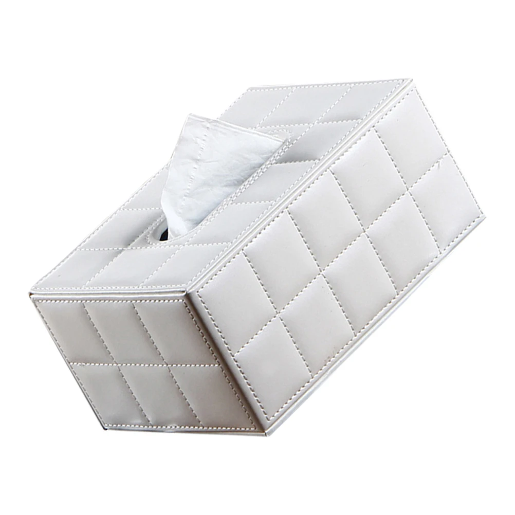 

White Desk Mini Oval Paper Towel Holder Napkin Storage Tissue Box for Home Office Automotive Hotel Stylish PU