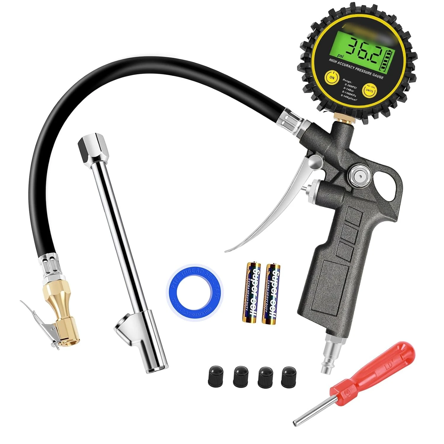 

High Quality Black Air Digital Car Tire Inflator Pressure Gauge with Air Chucks