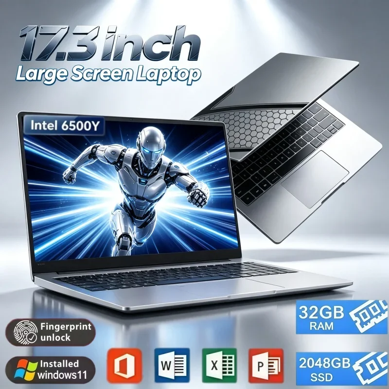 17.3" Portable Laptop Computer Intel 6500Y Windows 11 32GB RAM 2TB SSD Fingerprint Reader For Remote Work And Home Gaming