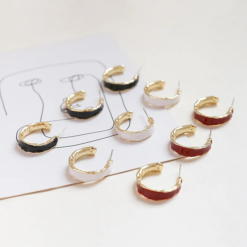 2pcs Irregular Semicircle C-shaped Alloy Drip Oil Diy Handmade Jewelry Earrings Material 925 Silver Needle Accessories