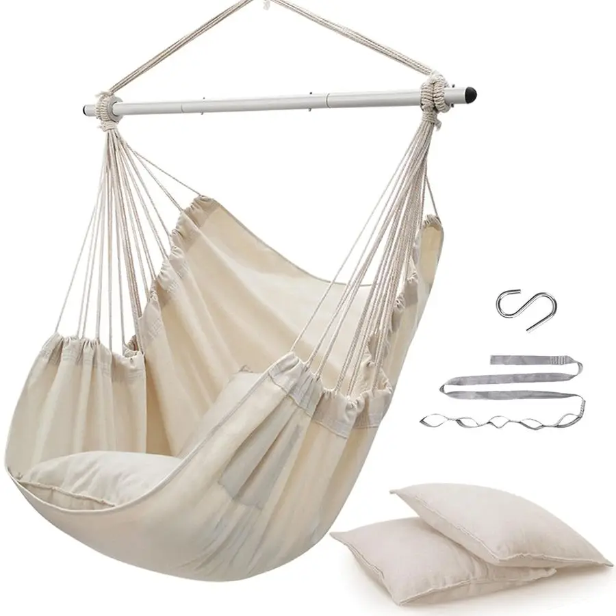 

Hammock Chair Swing 500 lbs Max2 Cushions Hanging Hammock Chair Rope Swing Indoor for Bedroom, Outdoor, Patio, Bedroom, Porch, D