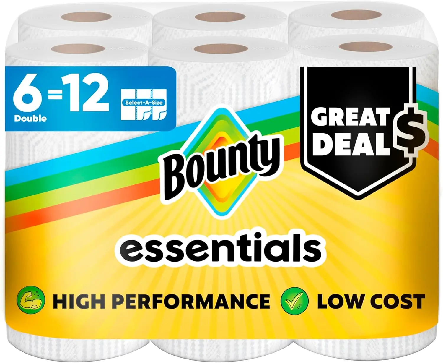 Essentials Select A Size Paper Towels 6 Double Rolls White 108 Sheets Per Roll