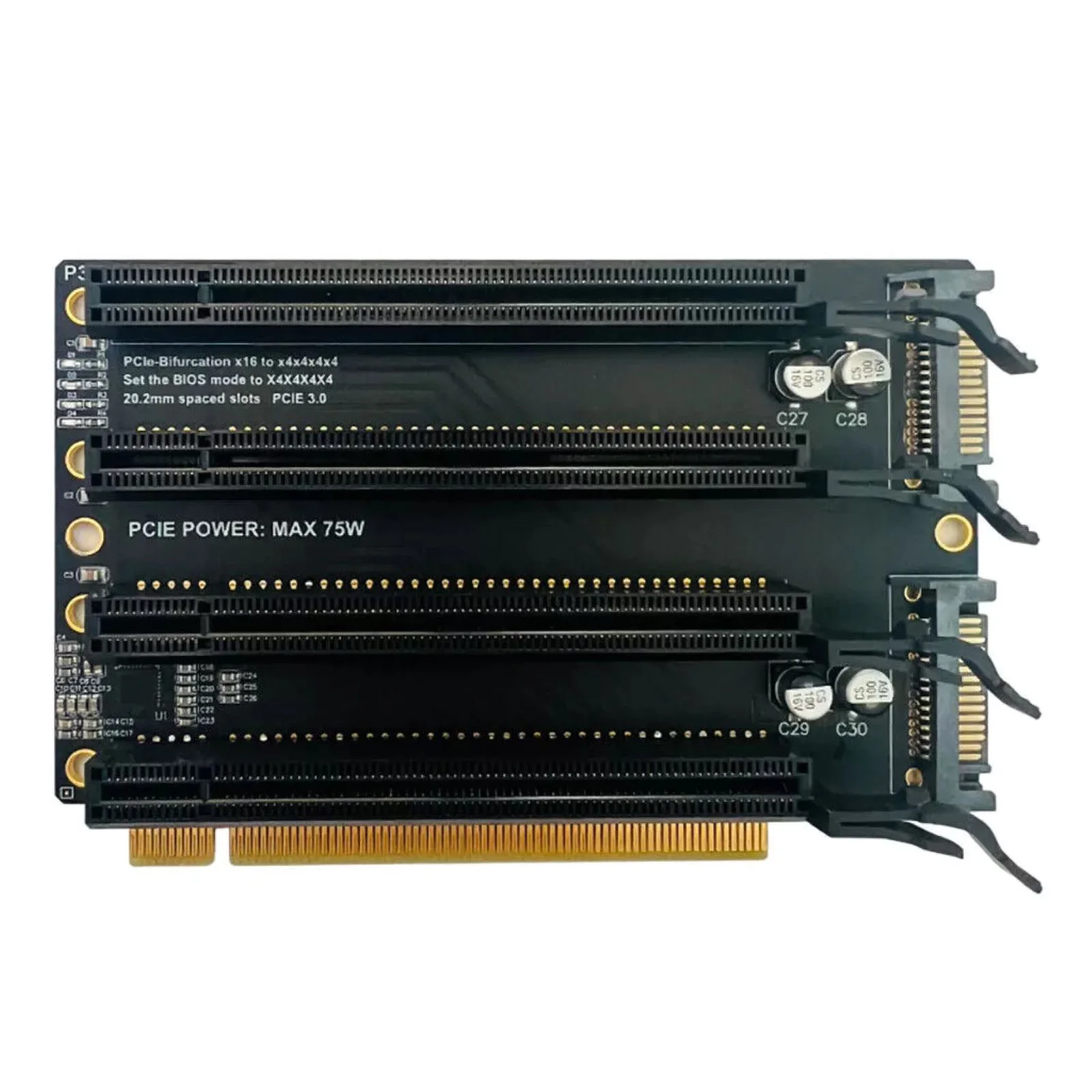 Tarjeta divisora de expansión PCIE 3,0 x16 a x4x4x4x4 PCI-E PCI-Express x16 1 a 4 Gen3 tarjeta adaptadora puerto de alimentación SATA tarjeta dividida