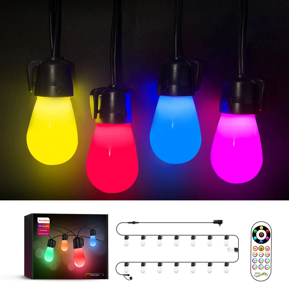 NEW 49ft Fairy String Lights 15 LED Bulbs Fairy Lights Bluetooth APP and Key Remote Control Multi Color String Light IP65