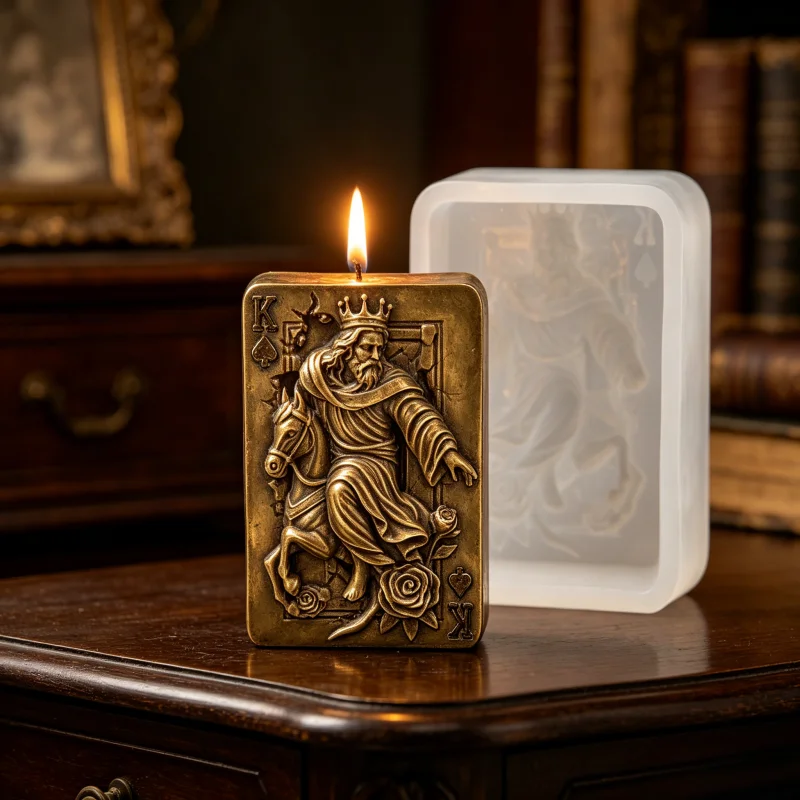 Vintage Spade King Poker Card Silicone Candle Mold 3D Horse Rose Relief DIY Resin Soap Mould Retro Art Home Desktop Decor Gift view 4