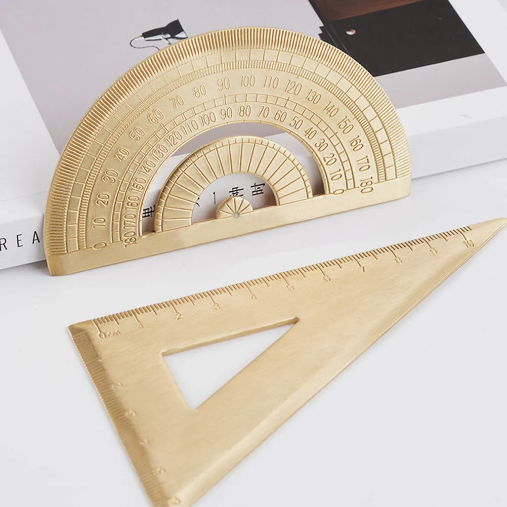 1Set Drawing Measurement Ruler Brass Triangle Ruler Protractor Set for Students Teachers Painters Geometry Tools