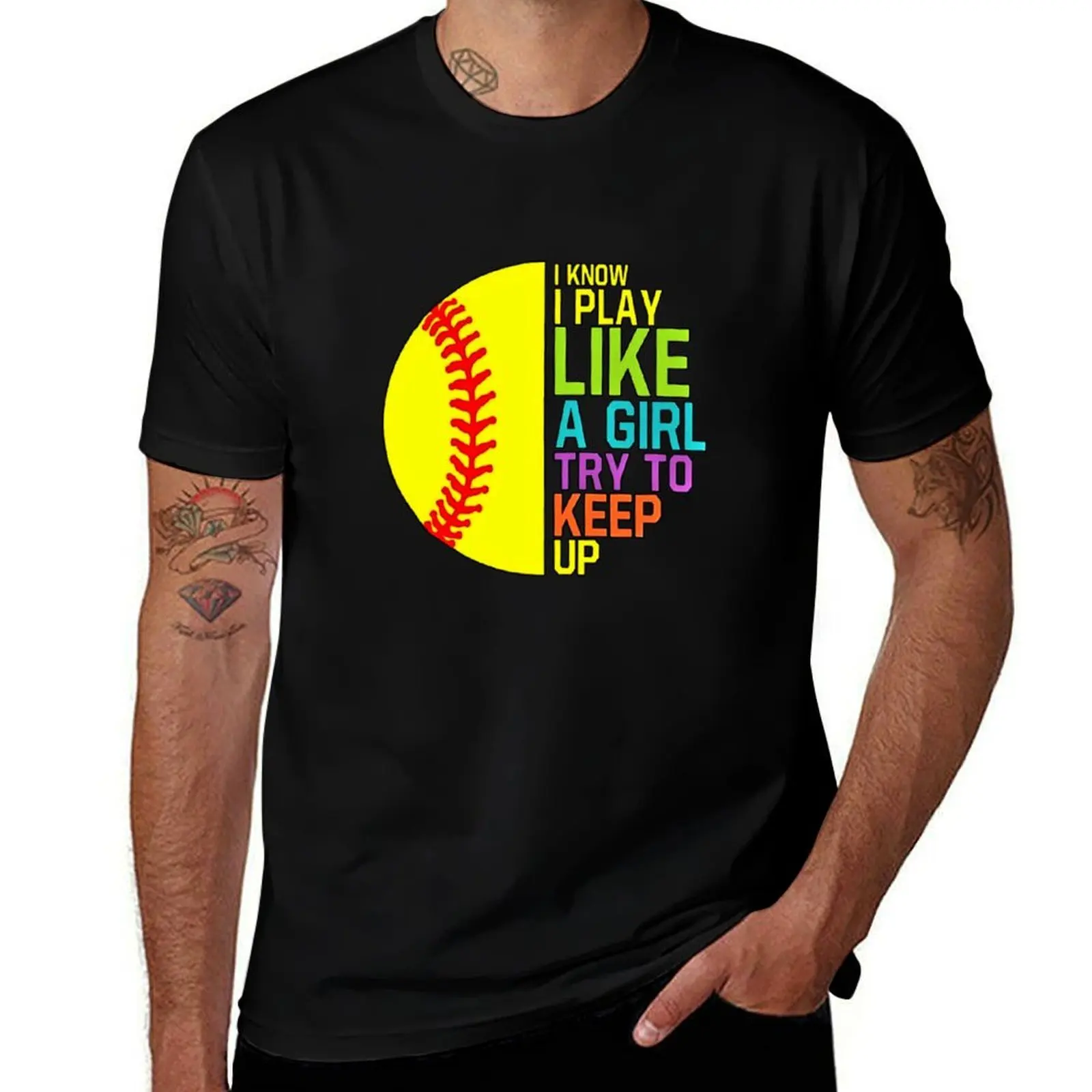 T-shirt I Know I Play Like A Girl Try To Keep Up, basique, couleur unie, manches courtes, en coton