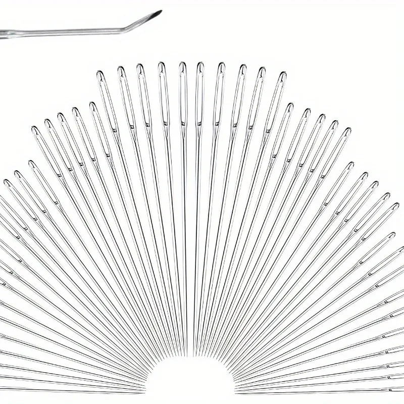 55/90 Piece Stainless Steel Hand Sewing Needle Set - Large Eye Embroidery Needle Kit Mixed in Multiple Sizes Uncolored Durable
