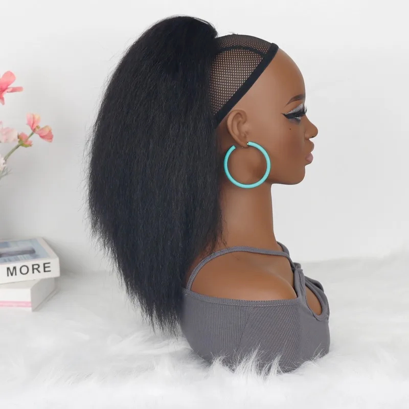 여성용 리얼 헤어 가발 푹신한 드로우 스트링 스트레이트 포니테일 자연스럽게 기질을 풍기고 높은 포니테일 탄력 헤어 네트