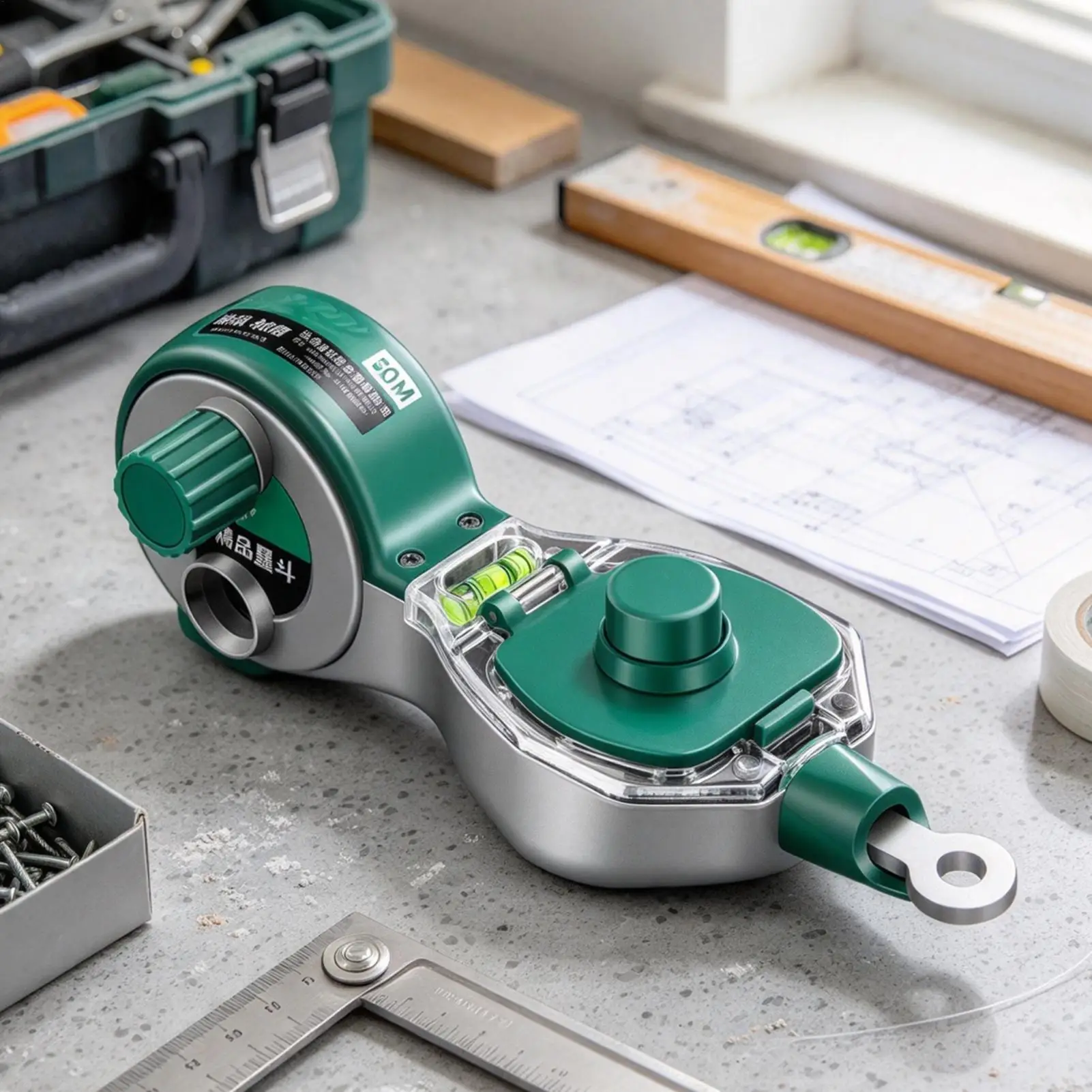 Professional Scriber Leak-Proof Ink Line Reel Manual Ink Marker Scriber Built in Bubble Level with 50m Chalk Line