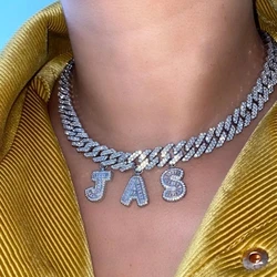 Custom Name Miami Cuban Link Chain Letter Necklace for Women Full Rhinestone Baguette Alphabe Necklace Hip Hop Birthday Jewelry