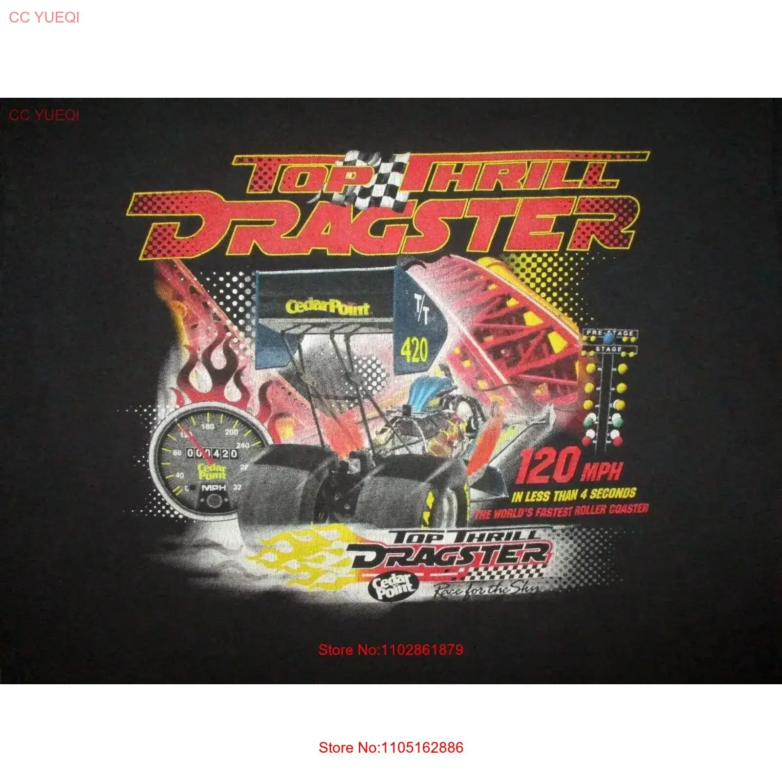 TOP THRILL DRAGSTER CEDAR POINT T SHIRT Retired RollerCoaster Ride MEDIUM vintage Washed fashion Top For Everyday Wear Casual