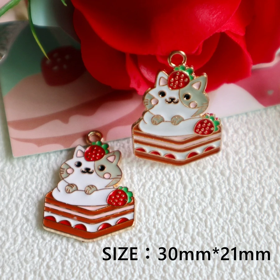 10PCS Bigger Cake Cat Pocket Mouse Alloy Enamel Pendant Charm Cute Cartoon DIY Necklace Bracelet Earrings Keychain Accessories