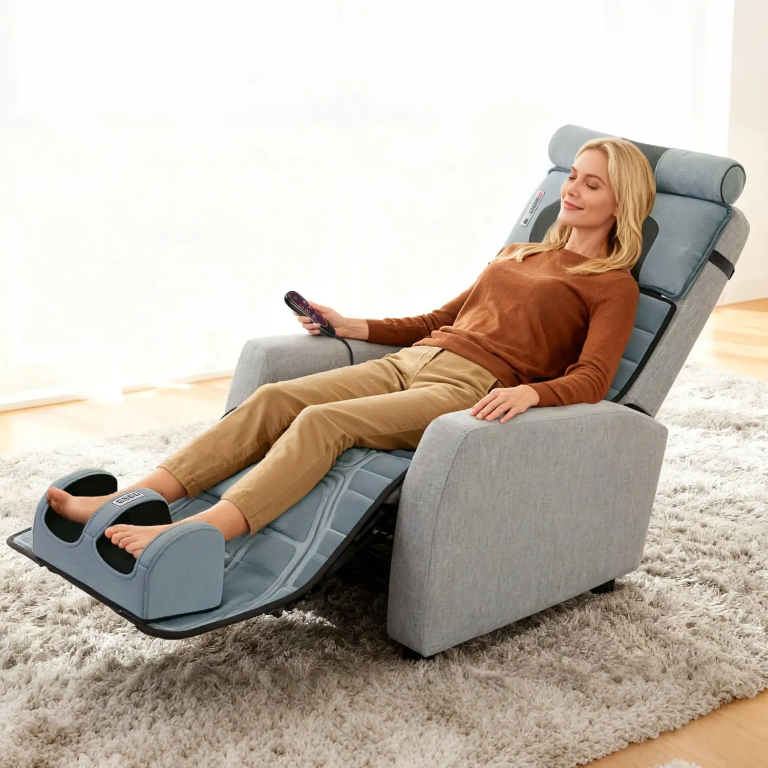 Multifunctional Full Body Heated Massage Mat with 10 Vibration Nodes, 9 Modes & 3 Heat Levels, Detachable Neck Foot Pillows & Inflatable Lumbar Pillow, Anti-Slip for Bed Sofa, Ideal for Home Office Relaxation & Daily Soreness Relief