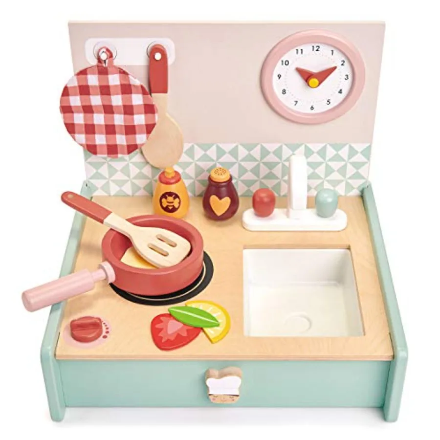 

Mini Chef Kitchenette - Foldable Portable Wooden Kitchen with Accessories for Pretend Cooking Develops Social, Creative and Ima