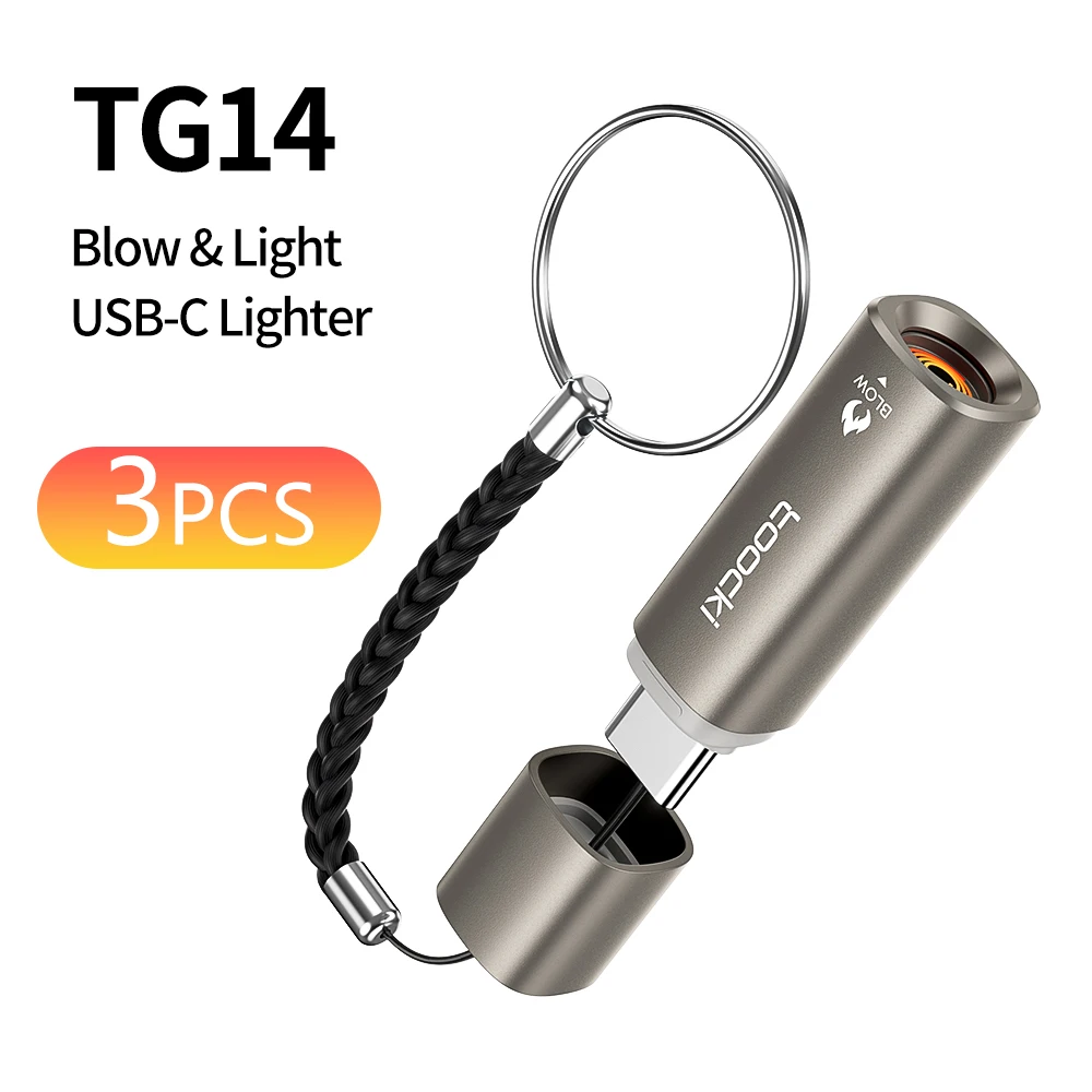 Toocki TG13/14 Typ-C Mini-Elektrofeuerzeug Plug&Play Blow to Light Mobiler Zigarettenanzünder Flammenlos Winddicht Schnelle Zündung