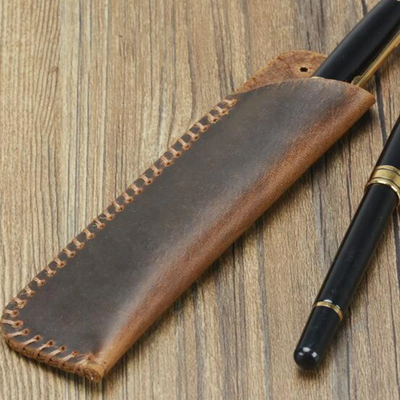 Premium-Genuine Leather Double Pen Sleeve Case Holder Pouch Cover for 2 Pen Handmade Vintage (Brown)