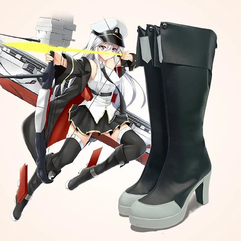 Anime Azur Lane‌ USS Enterprise Cosplay Shoes Black High Heels Long PU Leather Boots For Halloween Carnival