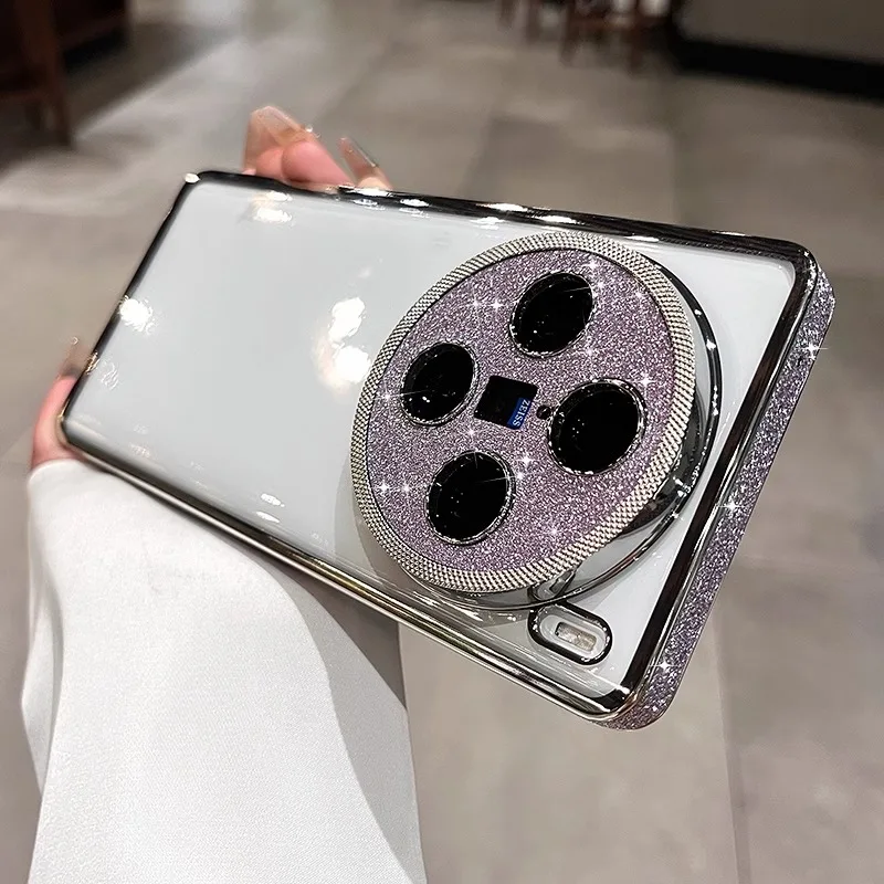 

Funda For VIVO X200 Pro Case Glitter Camera Lens Protection Transparent Plating Frame Shockproof Bumper Phone Back Cover