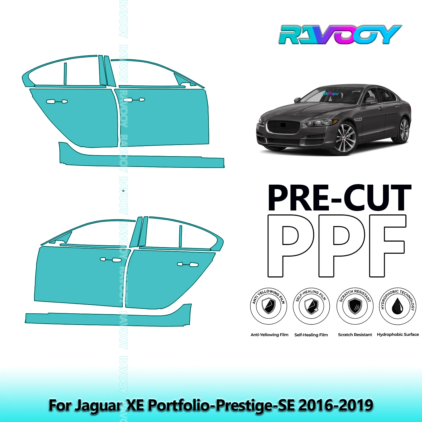 

For Jaguar XE Portfolio-Prestige-SE 2016-2019 8.5mil Clear Matte Pre-Cut PPF Door & A/B Pillar Kit TPU Paint Protection Film Set