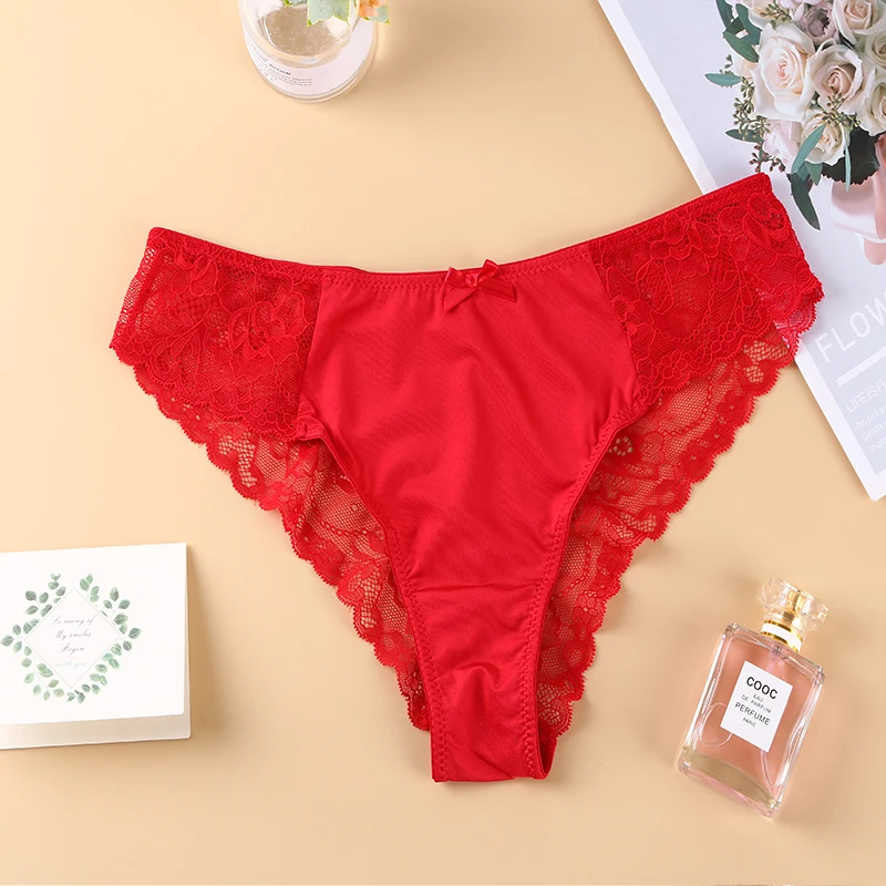 4PCS Women Fashion Sexy Panties Comfortable Briefs Exquisite Crotchless  UnderPanties Solid Lingerie Sexy Lace Hollow Out