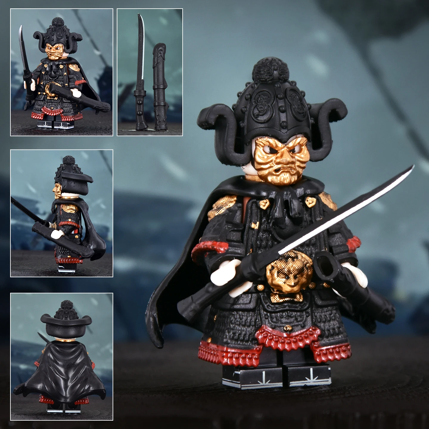 Ancient Chinese Yue Fei Heavy Armor Warrior Figure Ghost Mask Medieval Knight with Collectible Historical Soldier Bricks