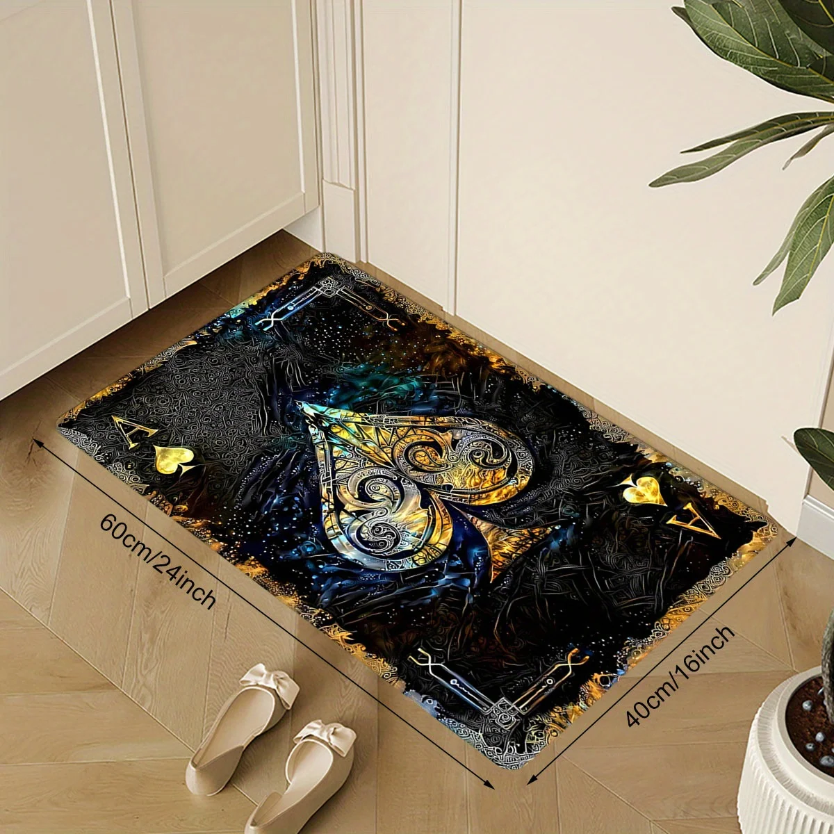 Luxury Golden Ace of Spades Artistic Area Rug, Soft Non-Slip Indoor Outdoor Entrance Mat for Living Room and Game Room