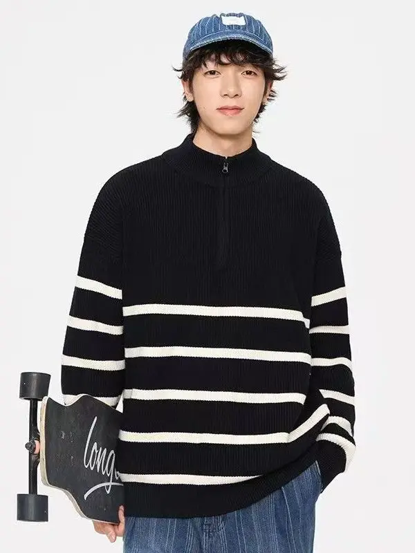 

Extra Large Zipper f High Collar Men's Sweater Color Blo Casual Knitted Long Sve irt Warm Daily Wear Polyester Fiber