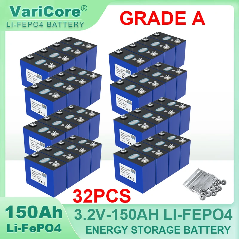 32pcs 3.2V 150Ah LiFePO4 battery phosphate Cell DIY 4s 12v 24V Motorcycle Electric Car travel Solar Golf car Batteries Duty-free