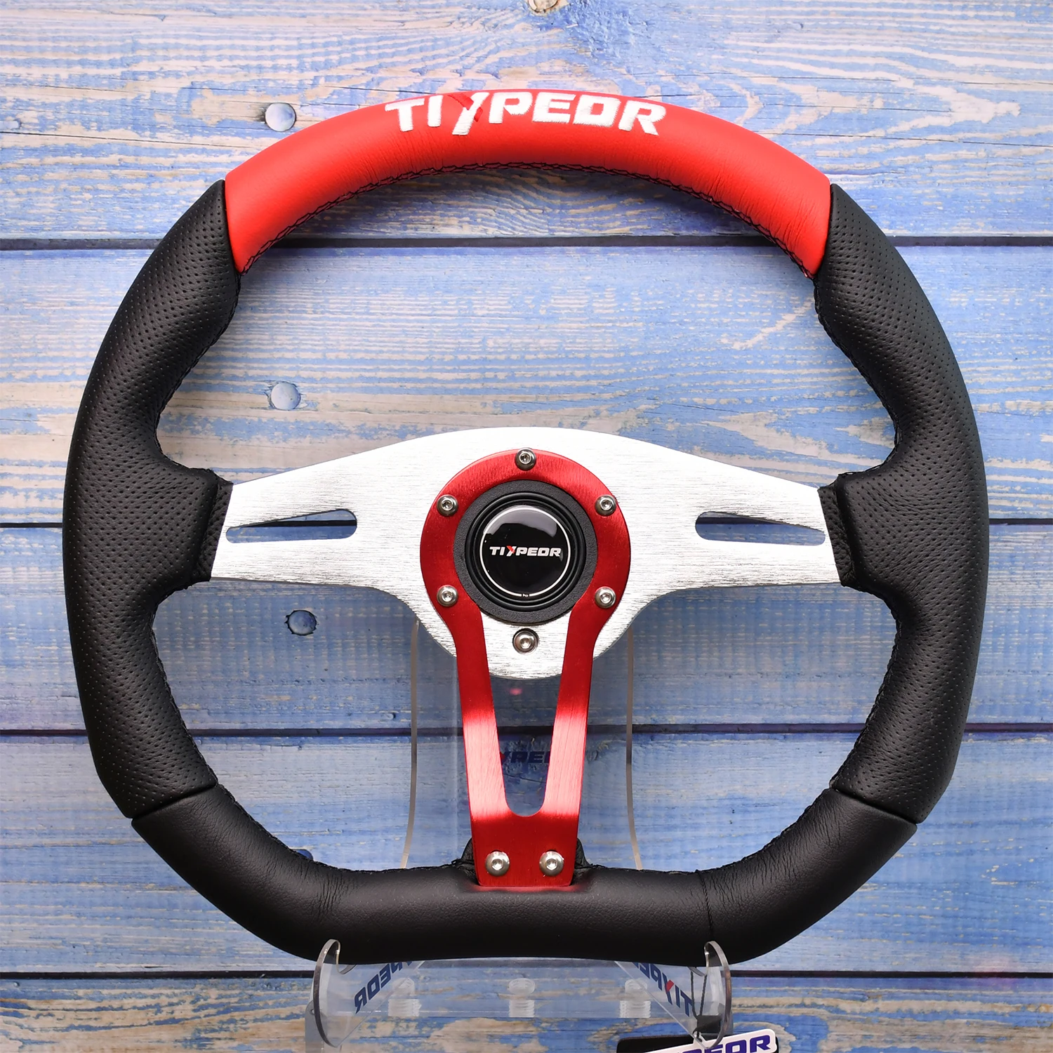 

TIYPEOR 350MM Customized Red Car Universal Steering Wheel in corn Color - Unique and Classic Modification Superfine Leather