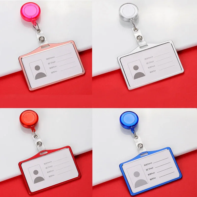 1PC Aluminum Alloy Work Name Card Holders Business Work Card ID Badge Retractable Reel Holder Metal ID Business Case