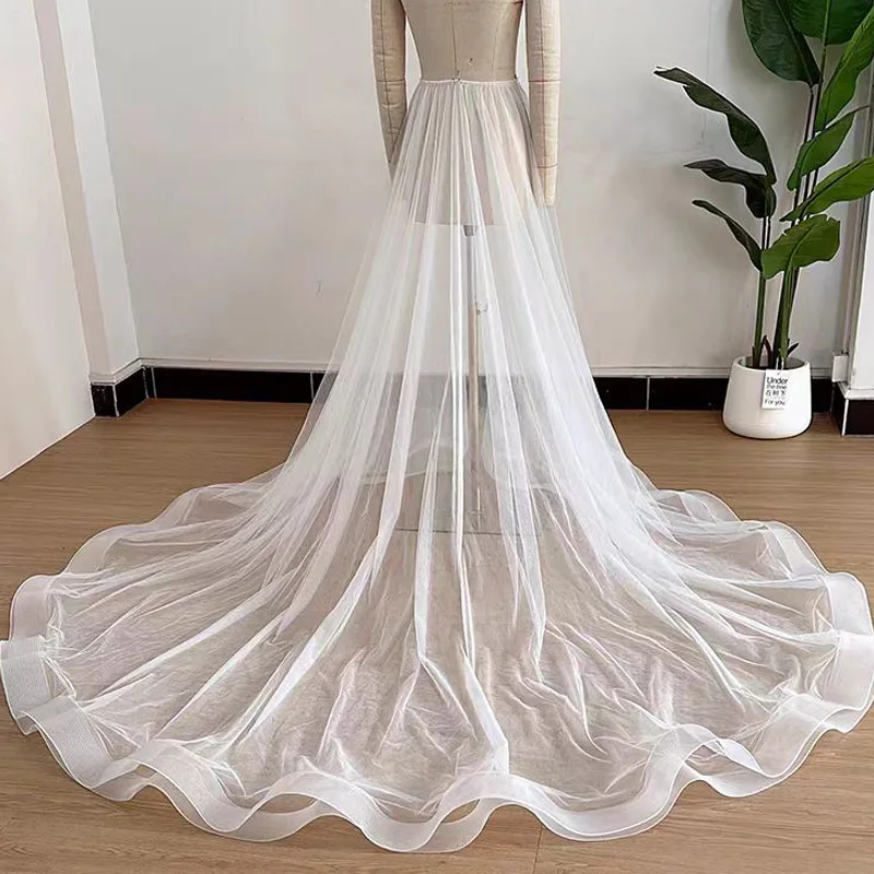 Saia macia do casamento do tule para vestidos, Overskirt destacável do trem, Frente removível aberta, 2 camadas