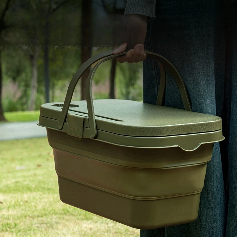 

Складная корзина для пикника с крышкой, удобная корзина для фруктов, большая вместительная многофункциональная переносная корзина для хранения, идеально подходит для кемпинга.