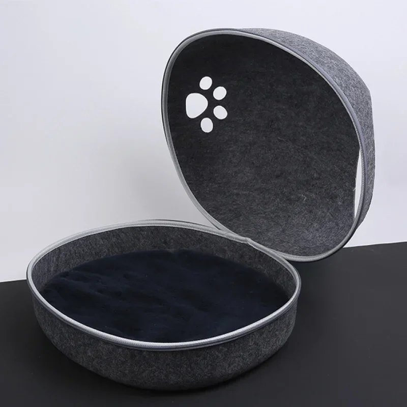 Cats bed artificial felt house for cats sleeping bag with nest pillow eggshell removable breathable half closed pet cave