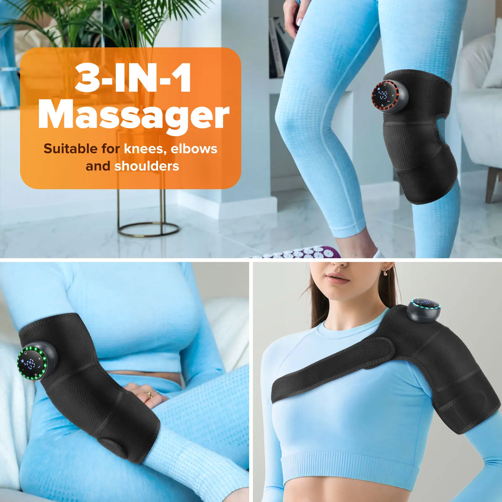 

US UK Local Stock Electric 3-in-1 Knee Pad Massager 5 Speed Vibration And Heating Hot Compressfor for Knee Shoulder Elbow