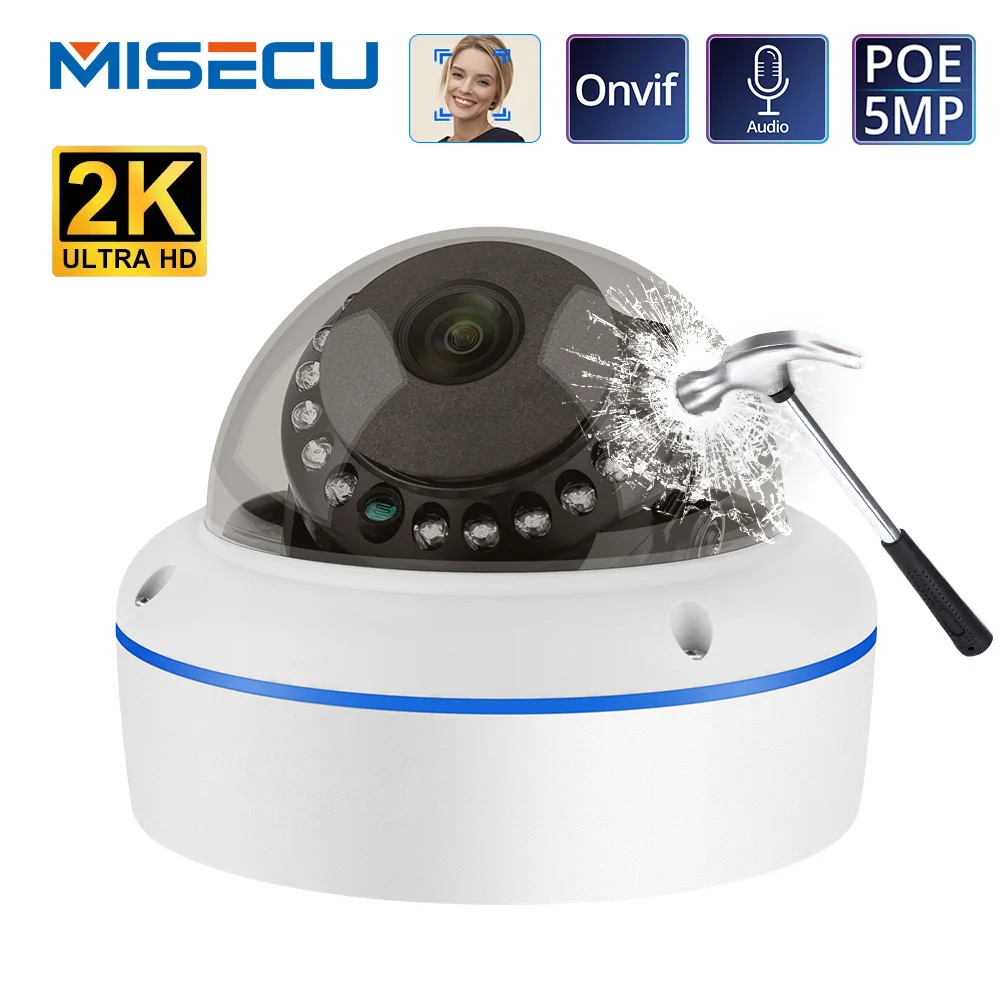 HD 2K 5MP 4MP 1PCS H.265 Камера IP POE наблюдения Микрофон Купол