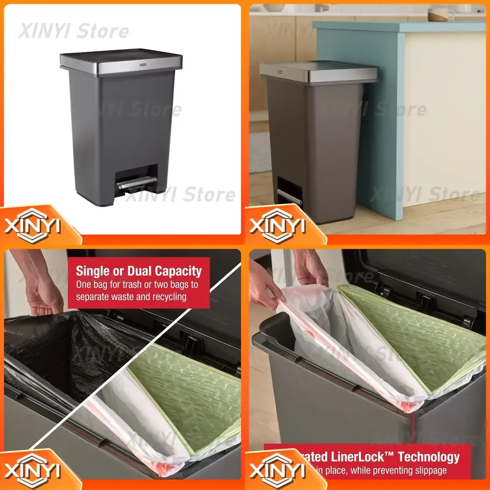 for Premier High-Capacity Step-On Trash Can 19 Gallon Single Dual Stream Recycling Bin Charcoal Stainless Steel Kitchen Trash