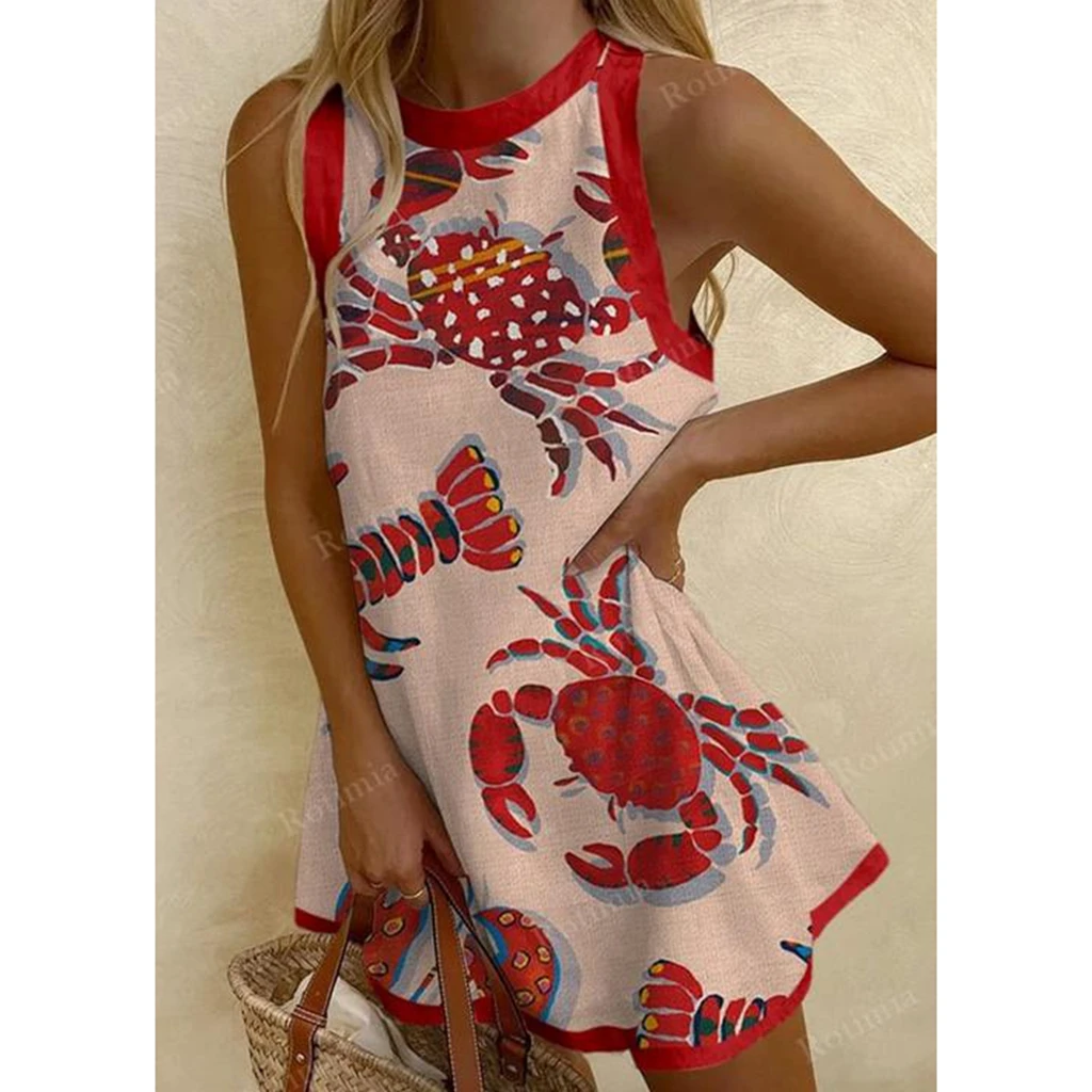 Elegant Women's Sleeveless Floral Print Dress Bordered Patchwork Mini Dress Quality Party Vestidos Ropa Paja Mujer